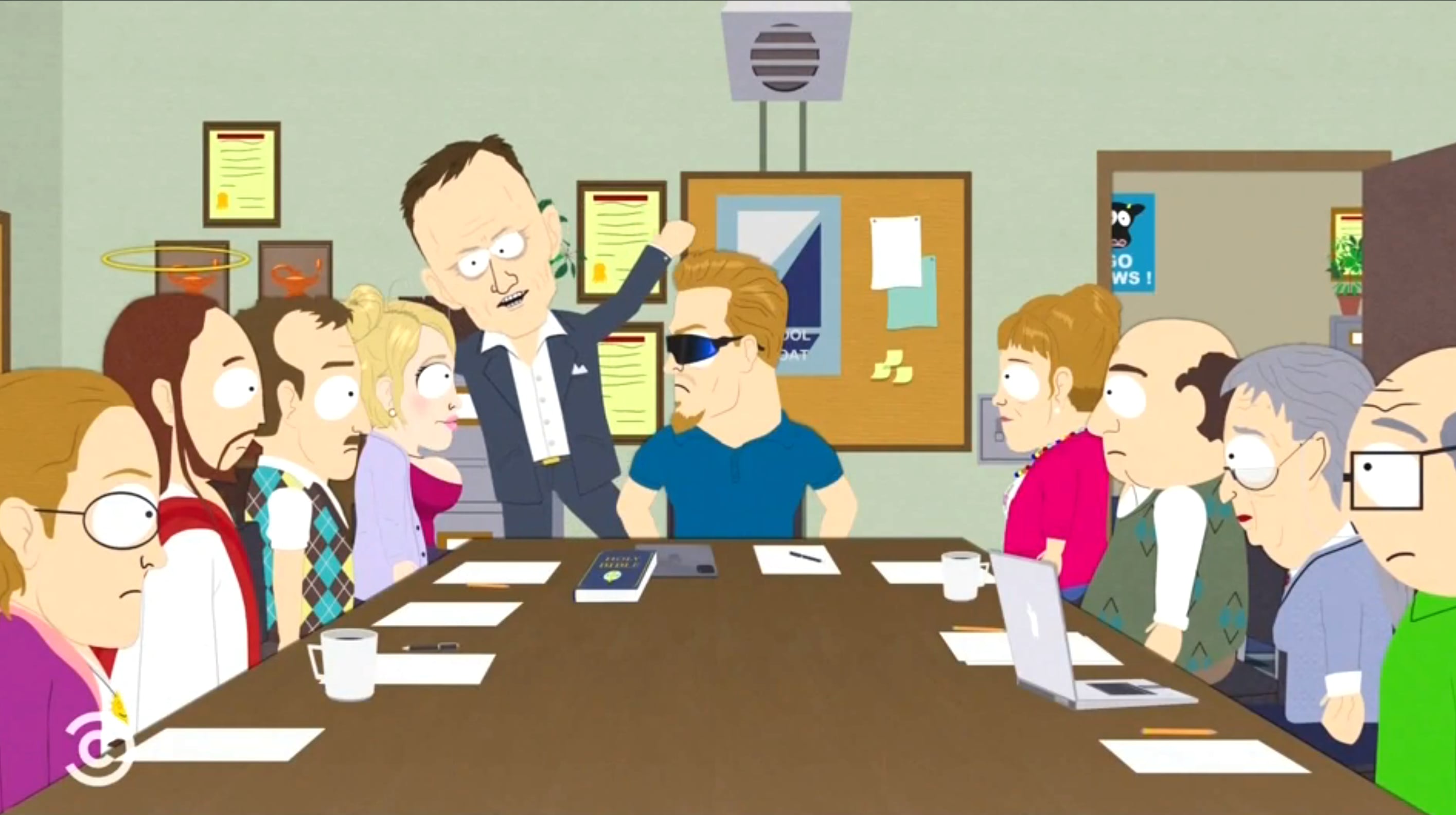 The South Park Elementary teachers listen to Peter Thiel on “South Park.” / Comedy Central