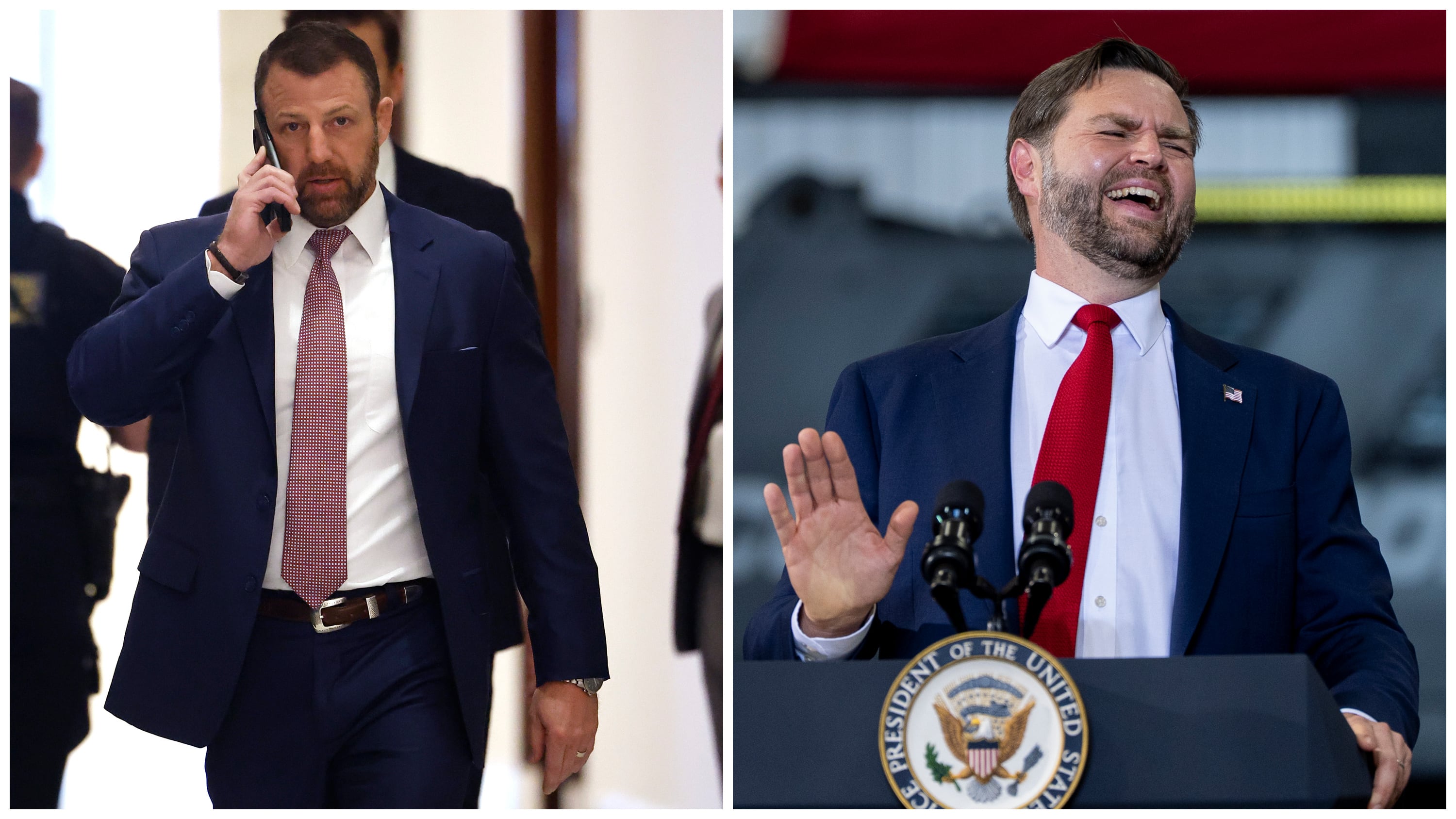 Markwayne Mullin on the phone and JD Vance laughing