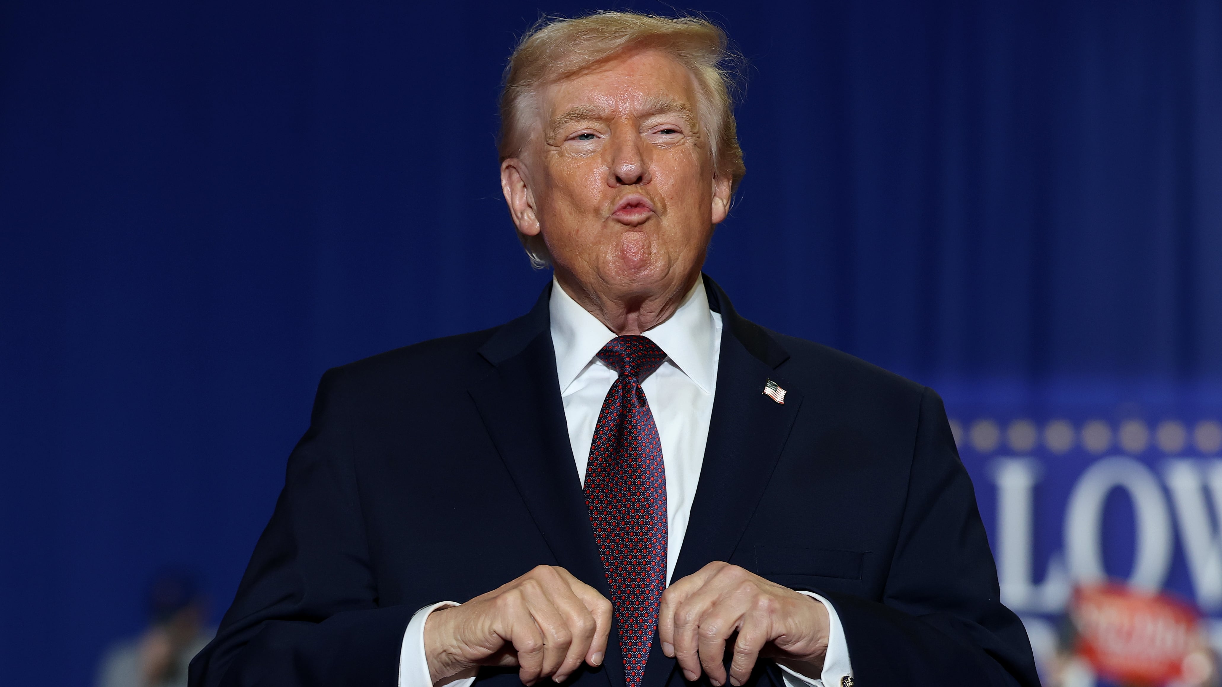 Donald Trump takes the stage during a rally in Rocky Mount, North Carolina, on Dec. 19, 2025. / Tasos Katopodis / Getty Images