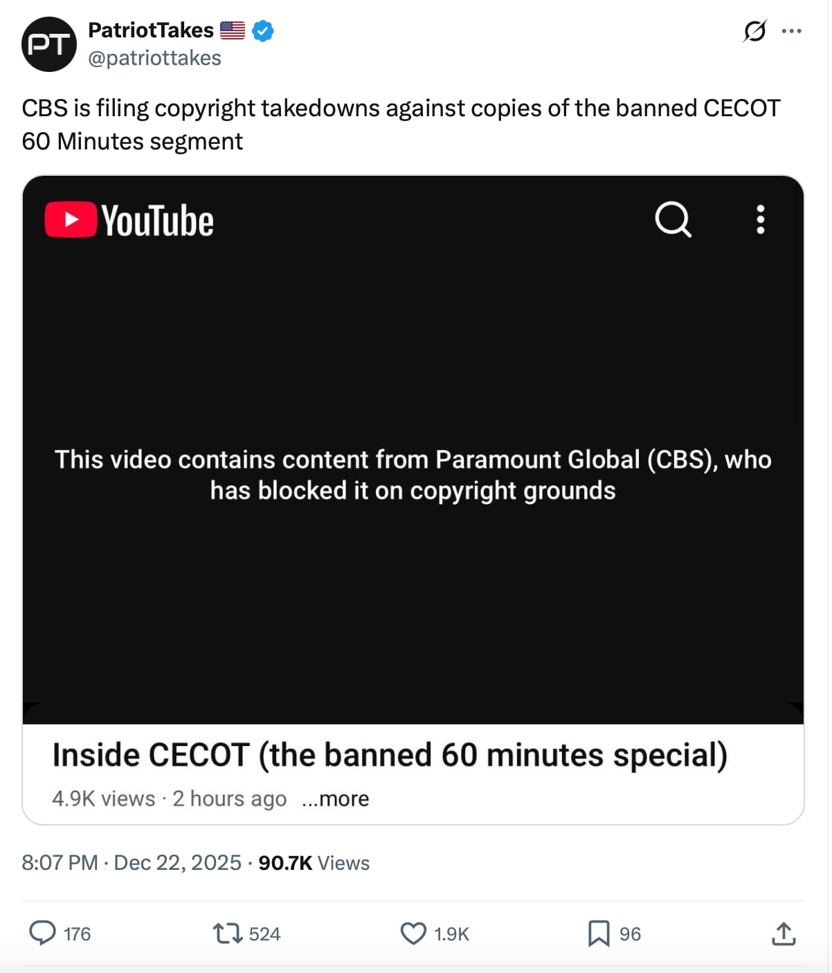 The 15-minute segment popped up on various YouTube and X accounts, only to get removed. / X/PatriotTakes